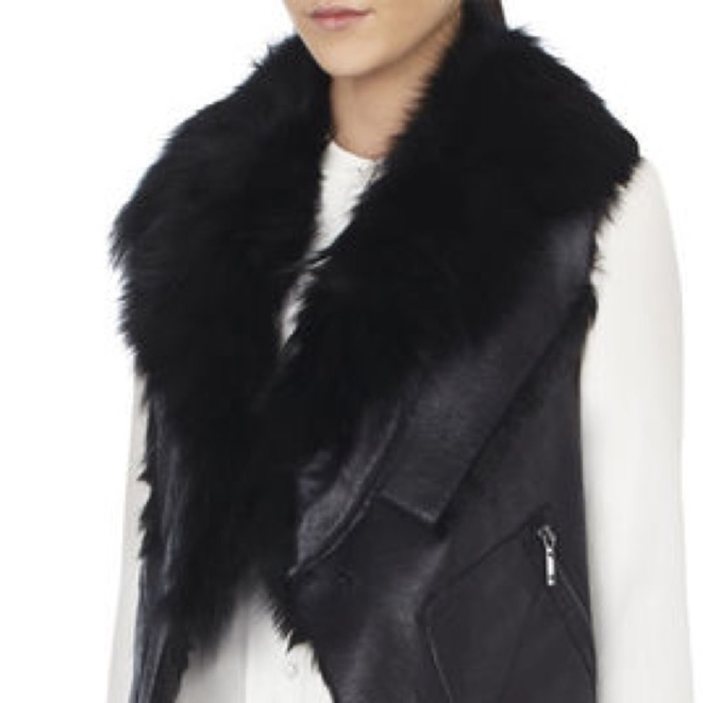 BCBGMaxAzria Alex Fox Fur Vest Black